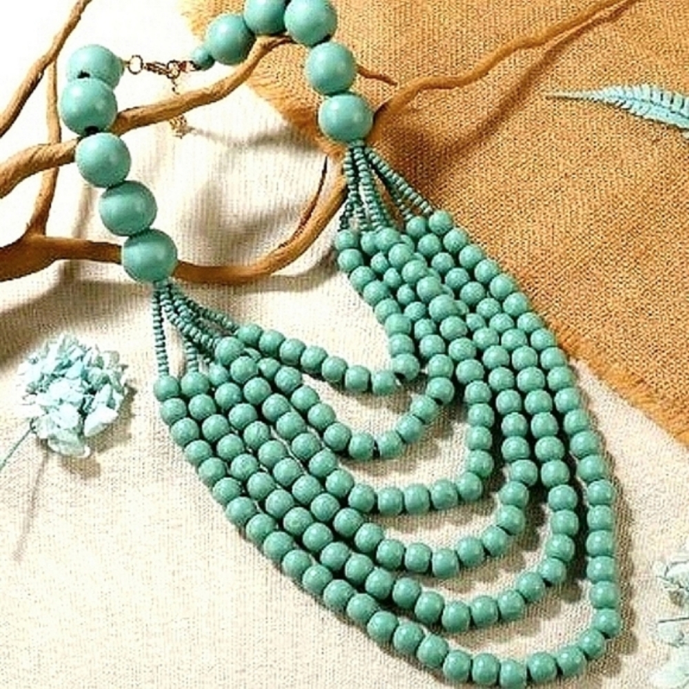 Restocked- "Mint"  Wooden Layered Beaded Necklace